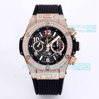 Swiss 4100 Replica Hublot Big Bang Unico Sapphire Watch Black Dial Diamond Bezel